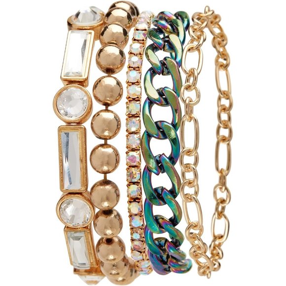 Women's Link Band Wristwatch with Stacked Bracelets and Easy Read Dial - Picture 3 of 8